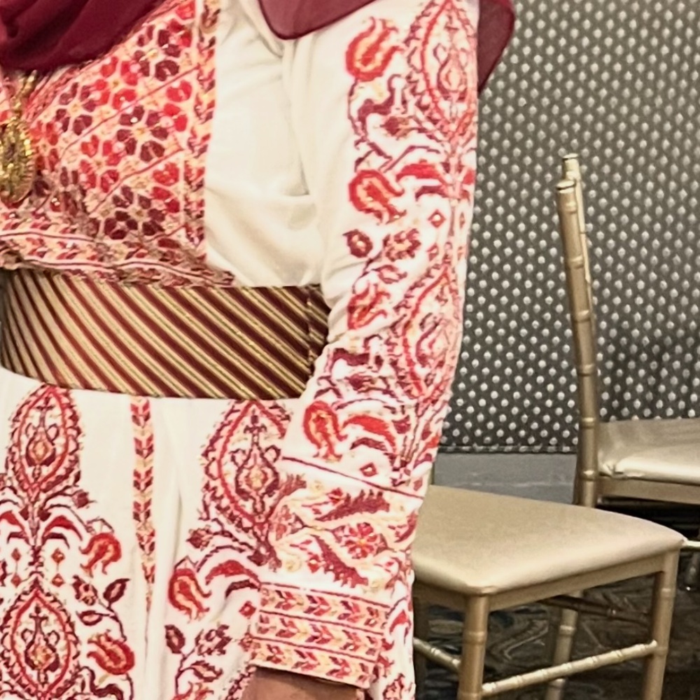 Velvet Red and white hand stitched thoab Palestinianmedium(8-10)room to increase